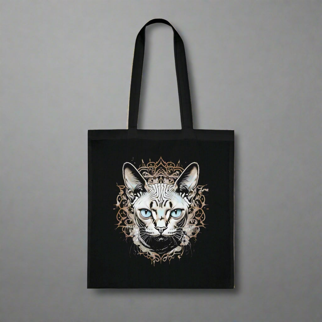 Black Sphynx cat tote – artistic cat lover shopper bag