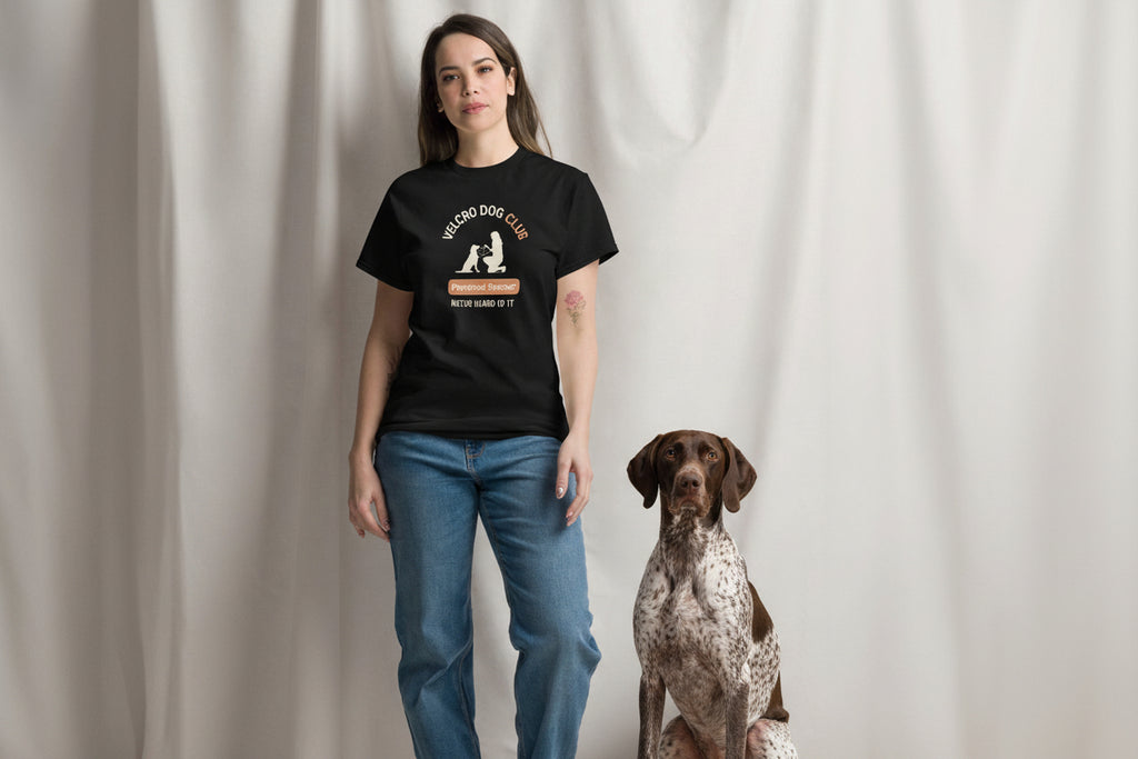 Velcro Dogs Club women’s crew neck T-shirt in black, breathable everyday dog lover clothing