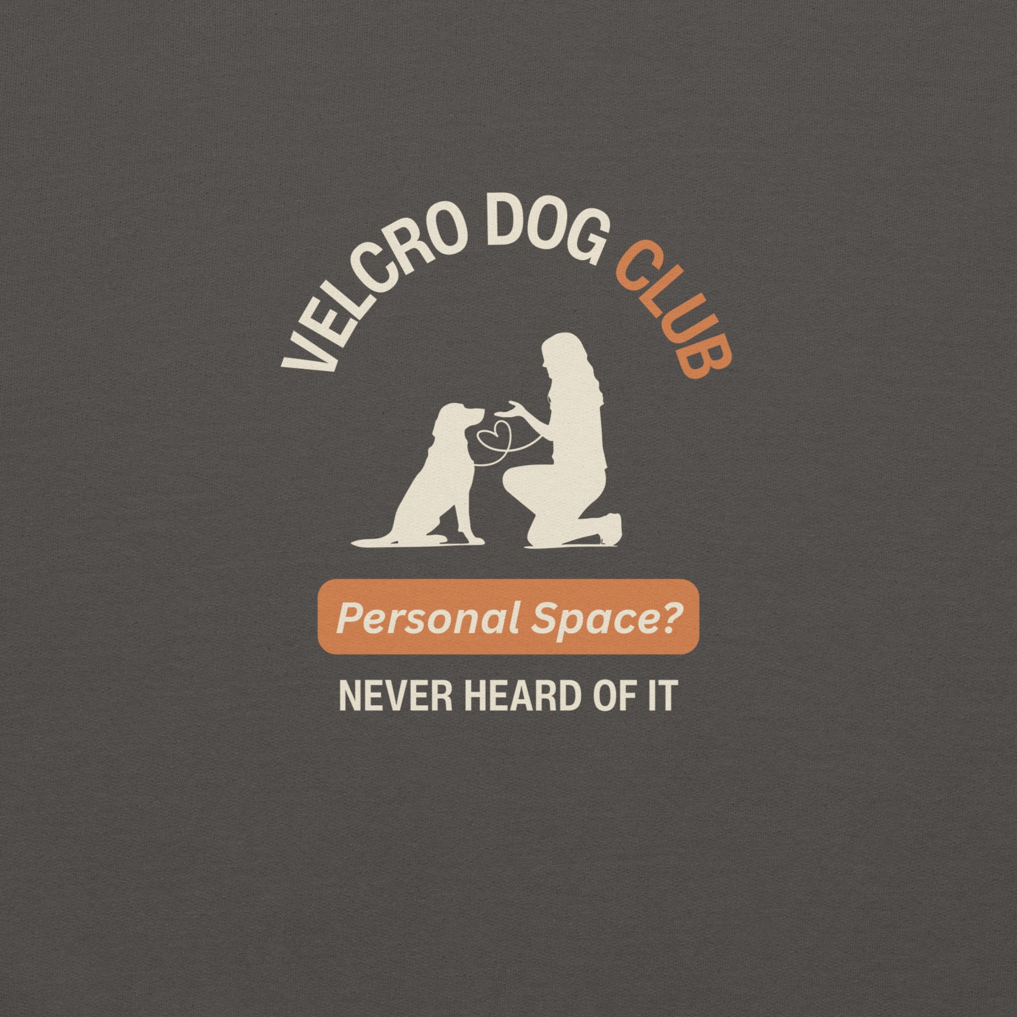 Velcro Dogs Club graphic print close up detail on women’s Gildan sweatshirt — funny dog mum sweatshirt