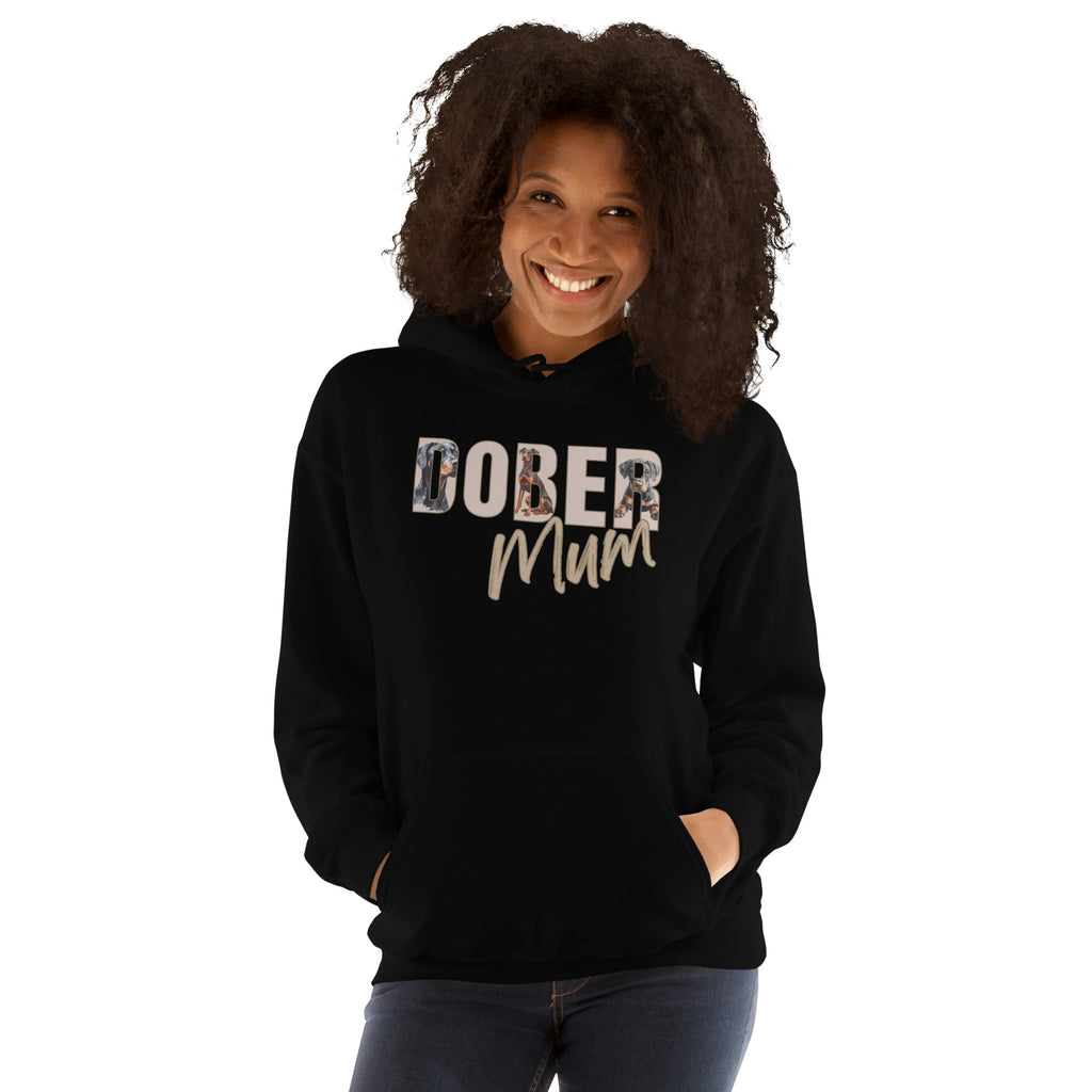 Dober Mum hoodie with Doberman illustration lettering
