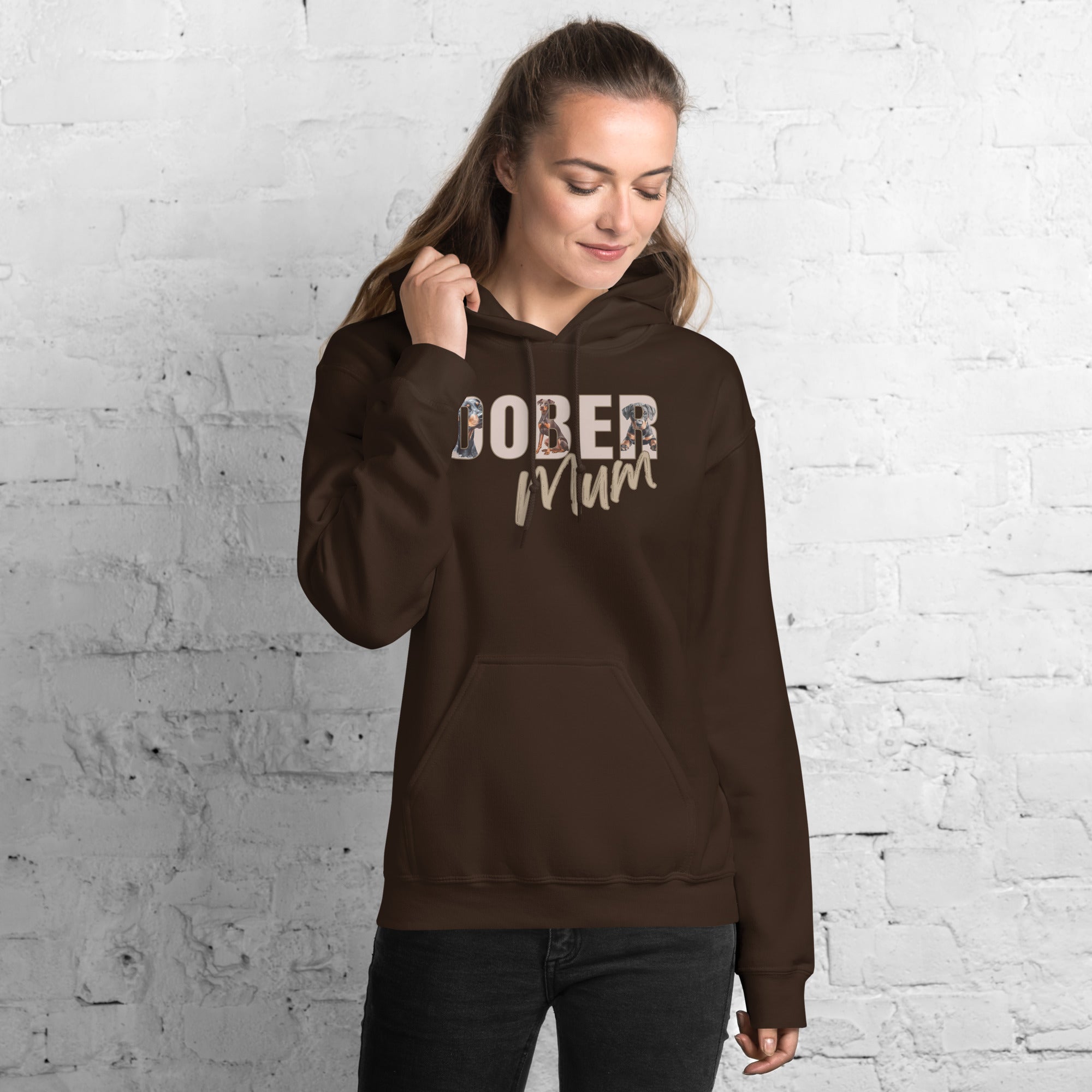 Dober Mum hoodie with Doberman illustration lettering