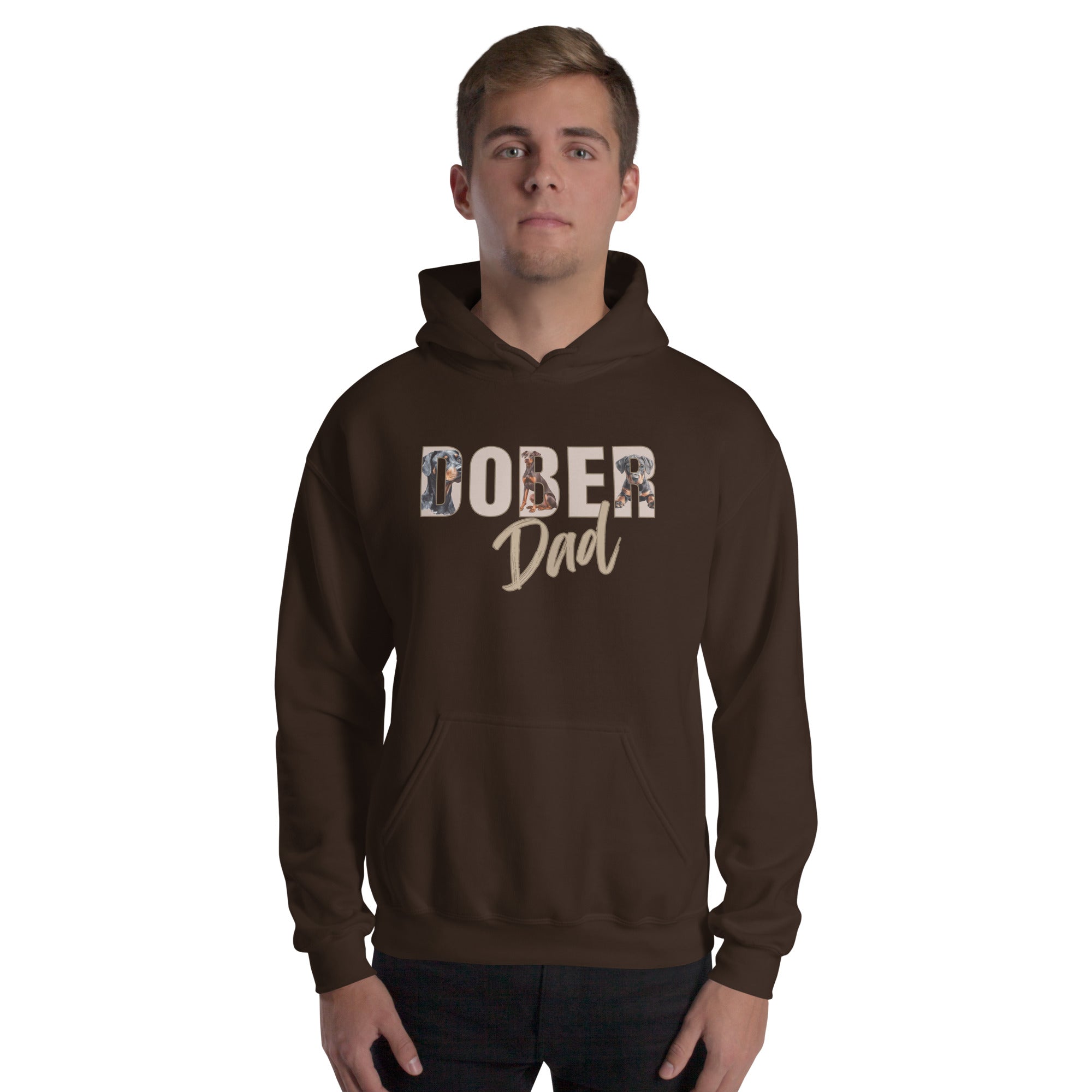 Dober Dad hoodie with Doberman illustration lettering