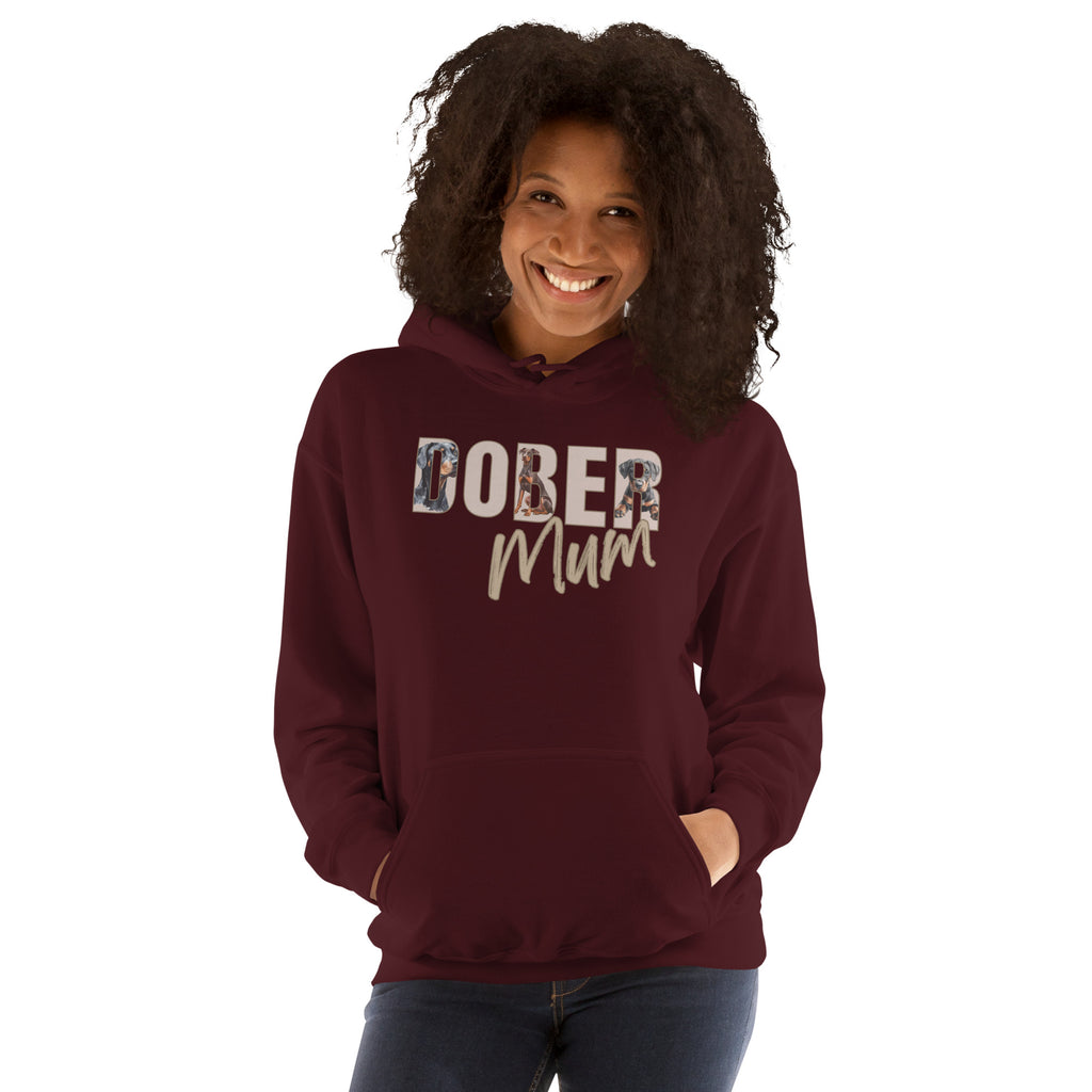 Dober Mum hoodie with Doberman illustration lettering