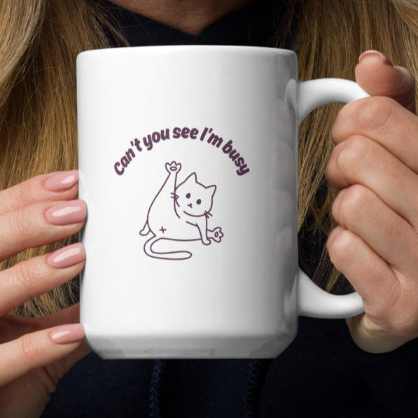 Close-up of cat illustration on 15oz  ceramic mug