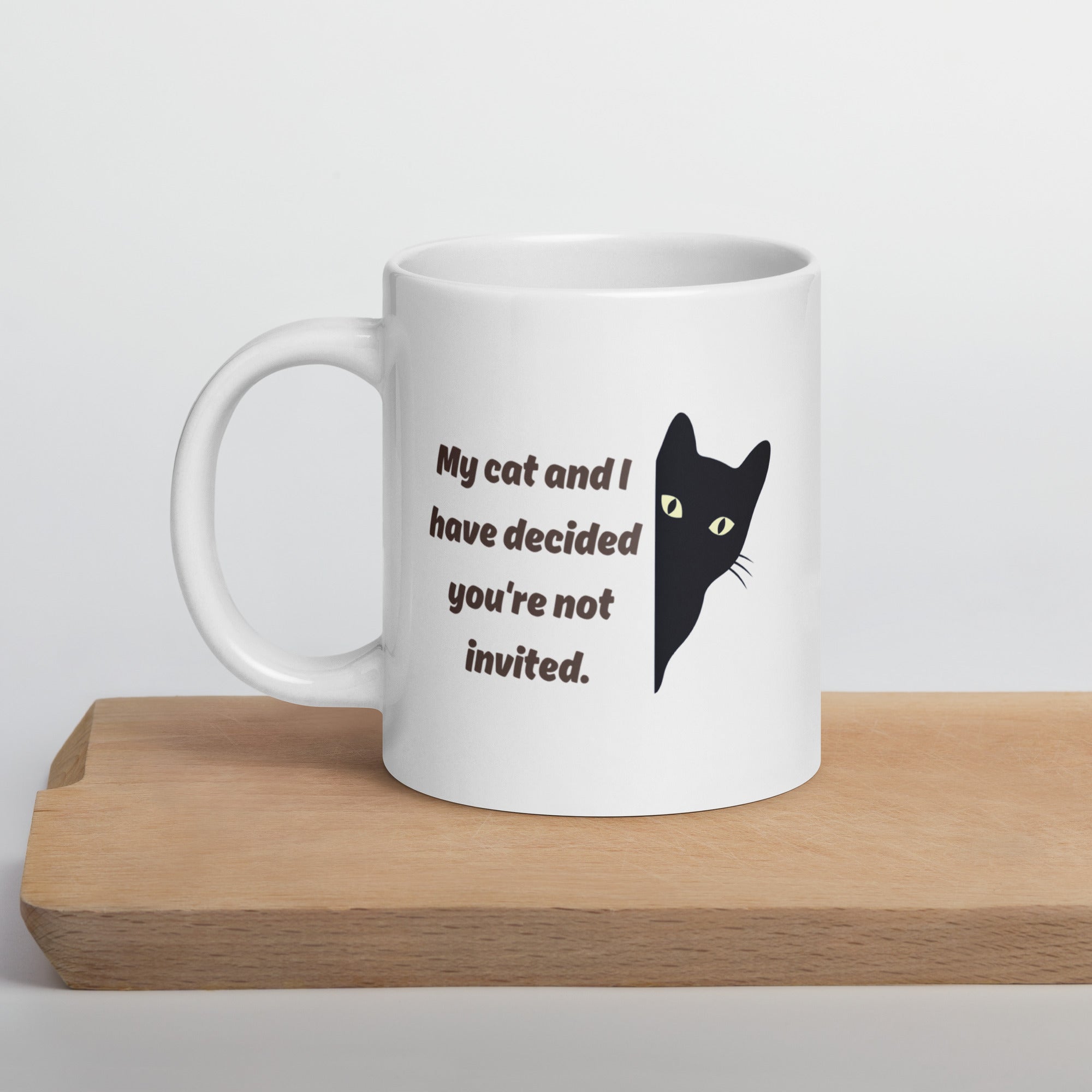 Close-up of black cat design on 20oz ceramic mug