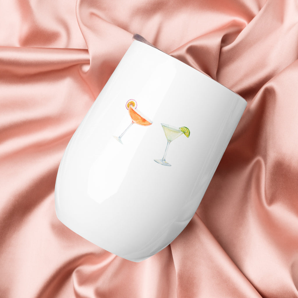 Back view of personalised hen party wine tumbler featuring decorative elements