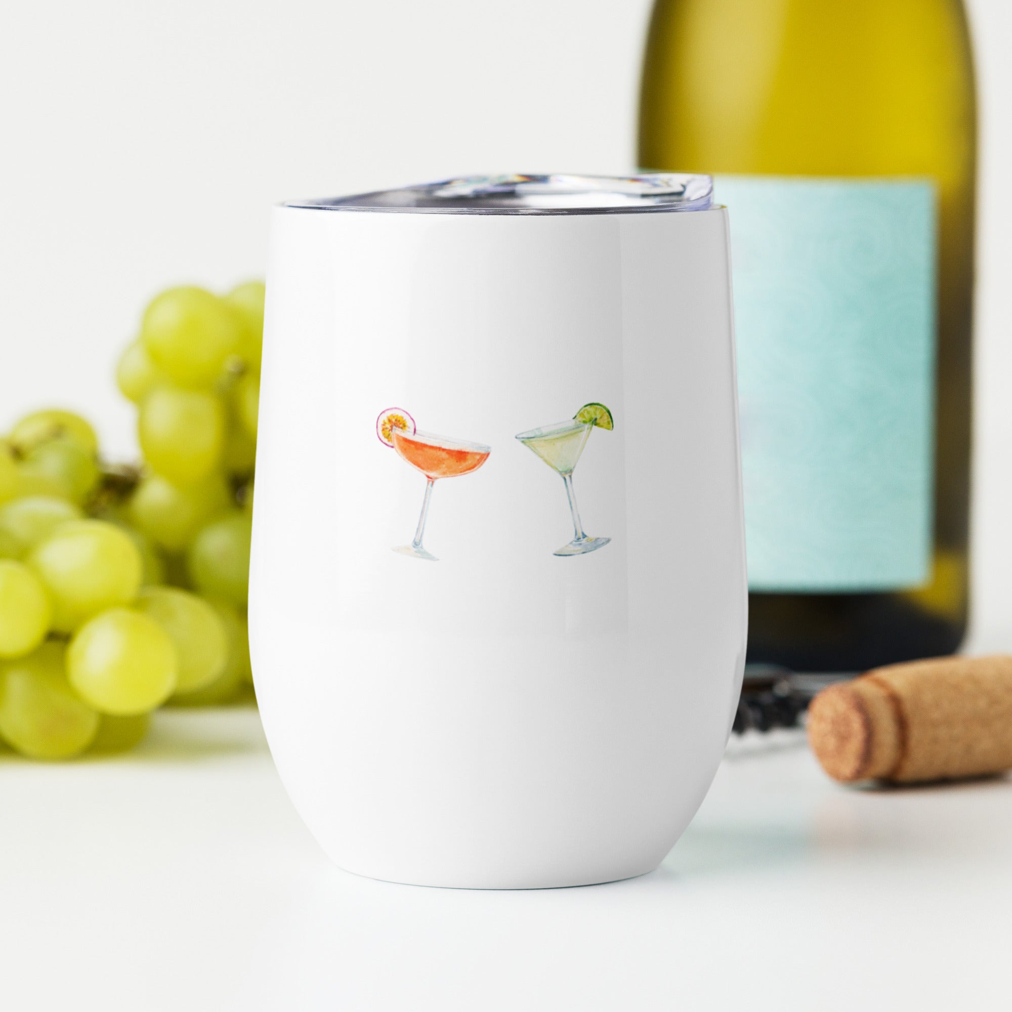 Back view of personalised hen party wine tumbler featuring decorative elements